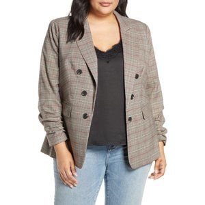 NWT Womens Plus Size 22W or 24W Nordstrom 1.State Ruched Sleeve Plaid Blazer
